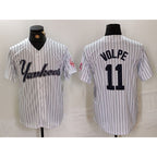 New York Yankees #11 Anthony Volpe White AmberGomez Pinstripe Fashion Cool Base Jersey 2