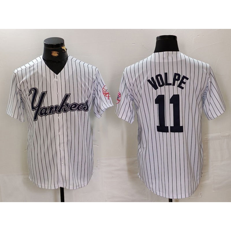 New York Yankees #11 Anthony Volpe White AmberGomez Pinstripe Fashion Cool Base Jersey 2