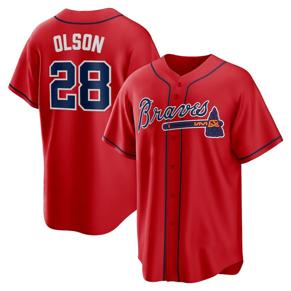 Atlanta Braves #28 Matt Olson Red AmberGomez Alternate 2 Replica Jersey