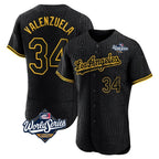Los Angeles Dodgers #34 Fernando Valenzuela Player Black AmberGomez World Series Snake Skin City Limited Elite Home Stitched Jerseys