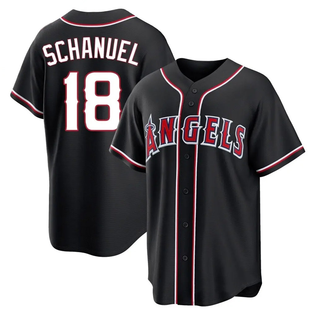 Los Angeles Angels #18 Nolan Schanuel Player Black AmberGomez Fashion Out Home Game Stitched Jerseys