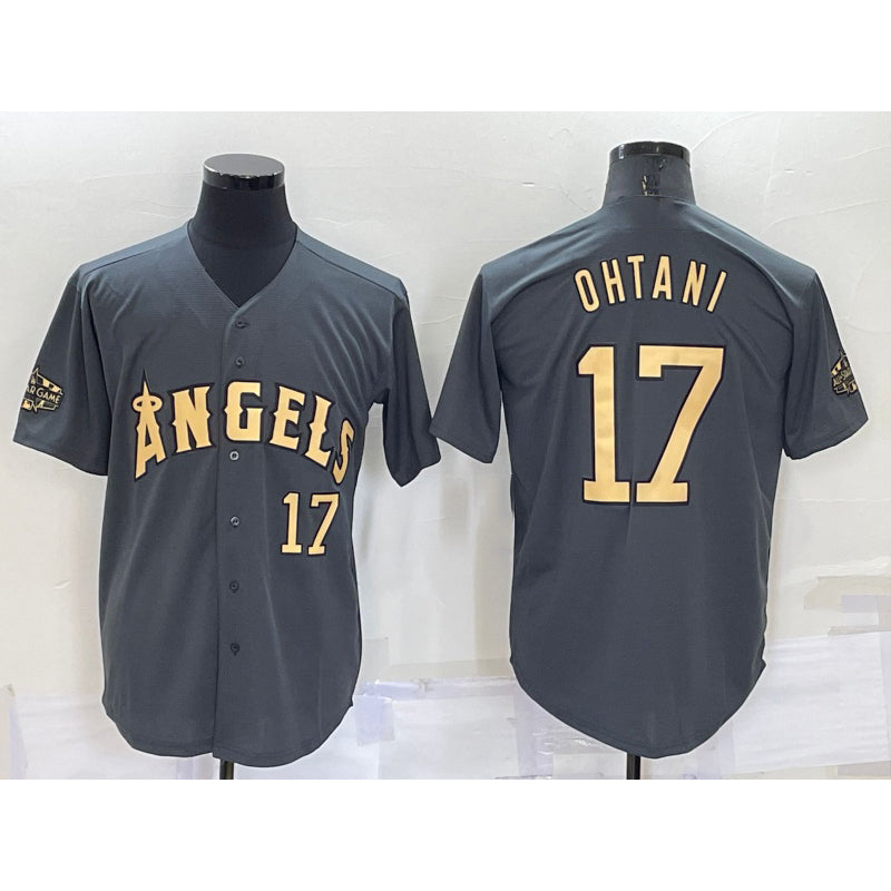 Los Angeles Angels #17 Shohei Ohtani Number Grey AmberGomez 2022 All Star Stitched Cool Base Jersey