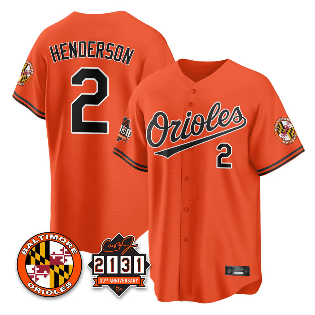 Baltimore Orioles #2 Gunnar Henderson Player Orange AmberGomez 30th Anniversary of 2131 Home Game Stitched Jerseys