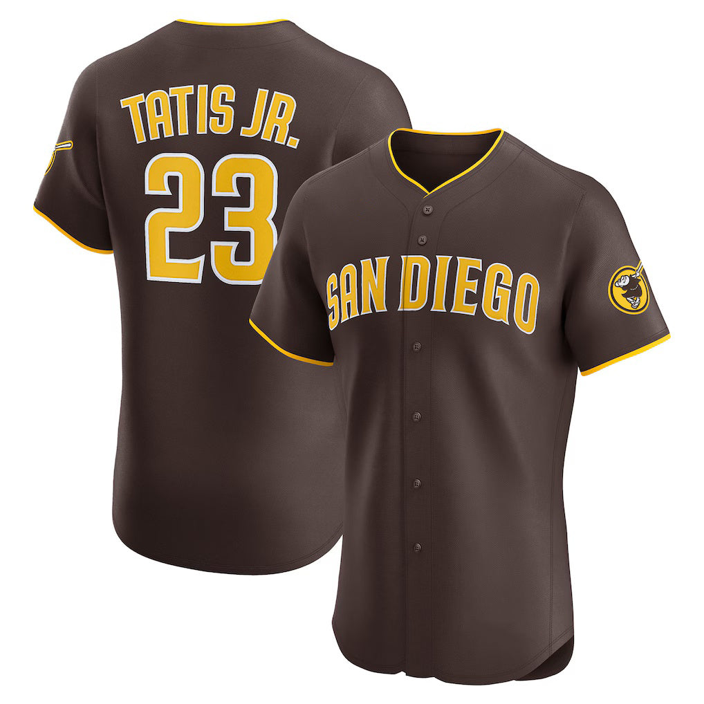 San Diego Padres #23 Fernando Tatis Jr. Brown AmberGomez Road Elite Jersey
