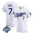 Los Angeles Dodgers #7 Blake Snell Player White AmberGomez Limited Elite World Series Meet Home Stitched Jerseys