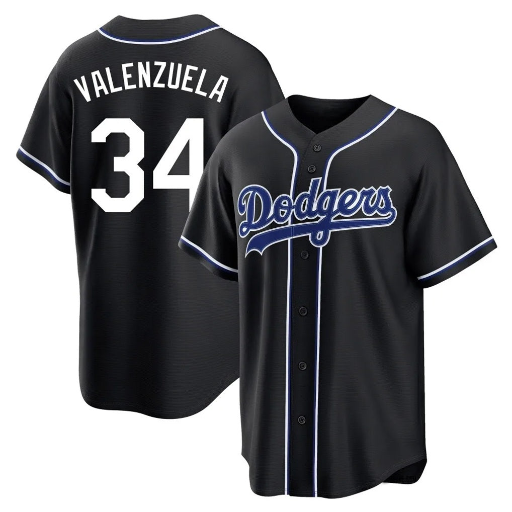 Los Angeles Dodgers #34 Fernando Valenzuela Player Black AmberGomez Carbon Limited Home Stitched Jerseys