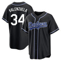 Los Angeles Dodgers #34 Fernando Valenzuela Player Black AmberGomez Carbon Limited Home Stitched Jerseys