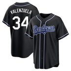 Los Angeles Dodgers #34 Fernando Valenzuela Player Black AmberGomez Carbon Limited Home Stitched Jerseys