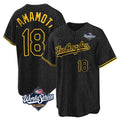Los Angeles Dodgers #18 Yoshinobu Yamamoto Player Black Gold AmberGomez World Series Limited Home Stitched Jerseys
