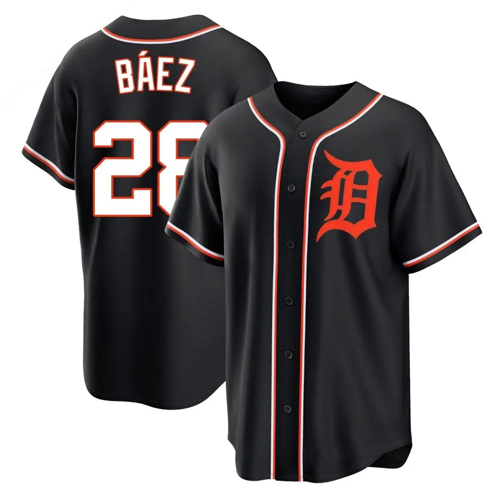 Detroit Tigers #28 Javier Baez Player Black AmberGomez Fashion Out Home Game Stitched Jerseys