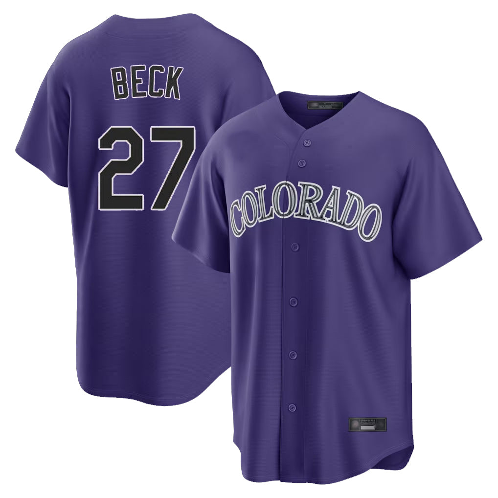 Colorado Rockies #27 Jordan Beck Player Purple AmberGomez Game Home Stitched Jerseys