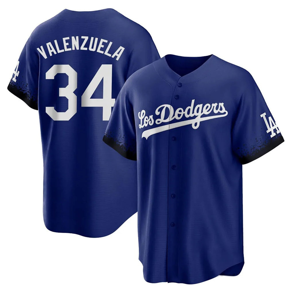 Los Angeles Dodgers #34 Fernando Valenzuela Player Royal AmberGomez City Connect Home Game Stitched Jerseys
