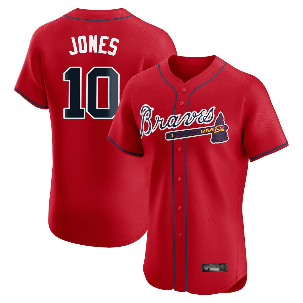 Atlanta Braves #10 Chipper Jones Player Red AmberGomez Limited Elite Home Game Stitched Jerseys