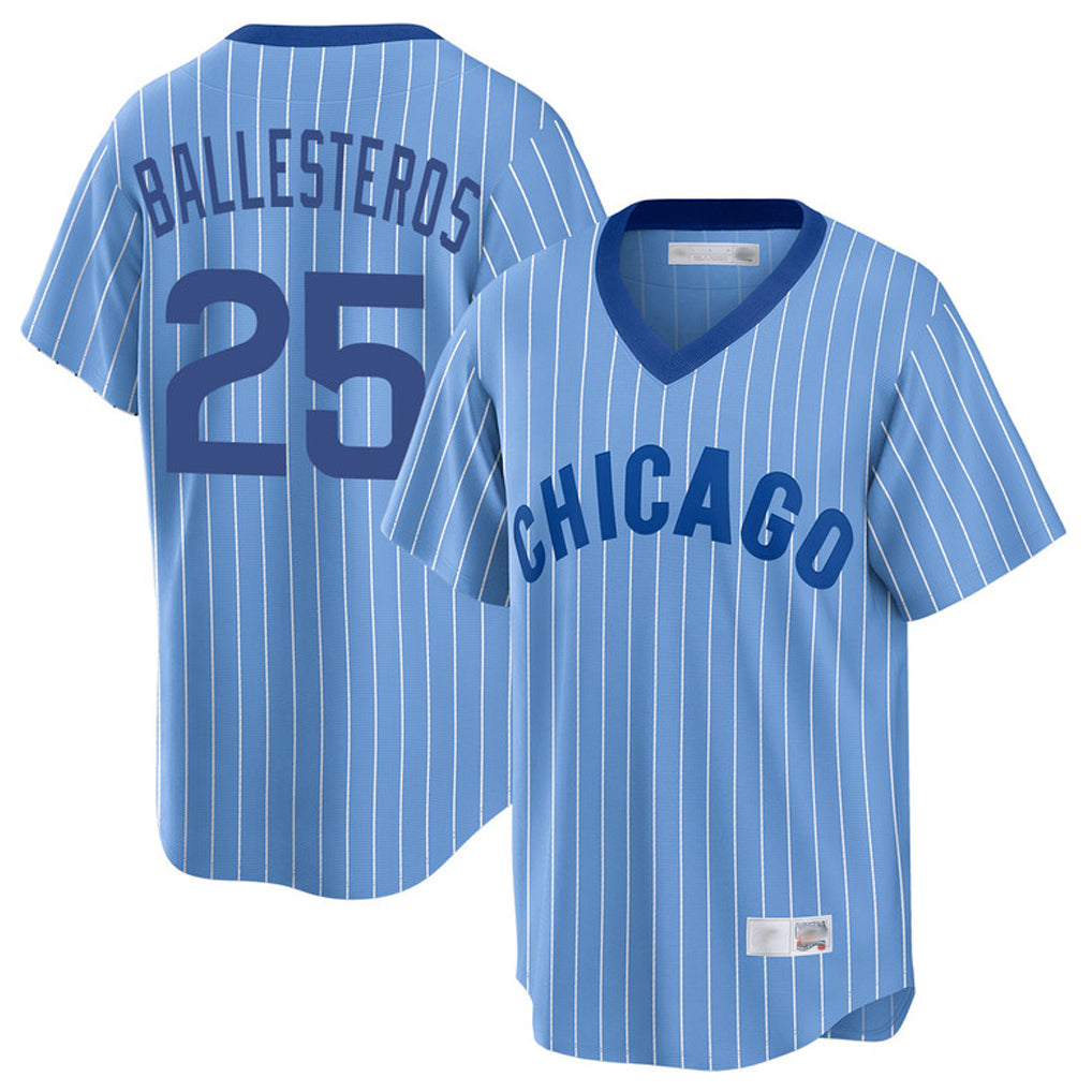 Chicago Cubs #25 Moises Ballesteros Player Blue AmberGomez T-shirt Cooperstown Collection Limited Stitched Jerseys