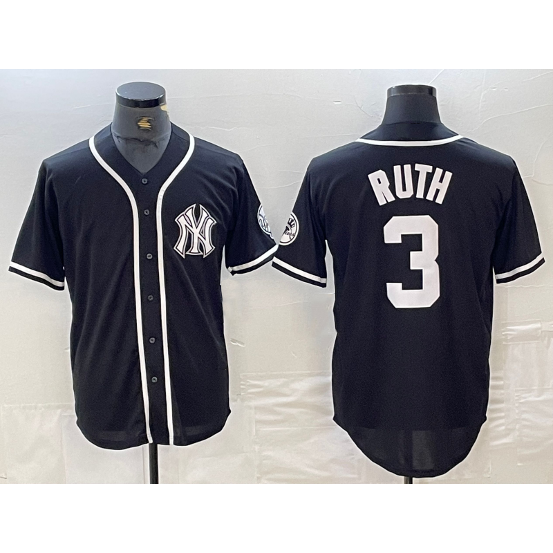 New York Yankees #3 Babe Ruth Black White AmberGomez Cool Base Stitched Jersey