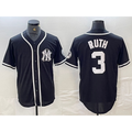 New York Yankees #3 Babe Ruth Black White AmberGomez Cool Base Stitched Jersey