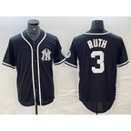 New York Yankees #3 Babe Ruth Black White AmberGomez Cool Base Stitched Jersey