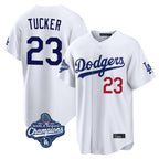 Los Angeles Dodgers #23 Kyle Tucker Player White AmberGomez World Series Meet Home Game Stitched Jerseys
