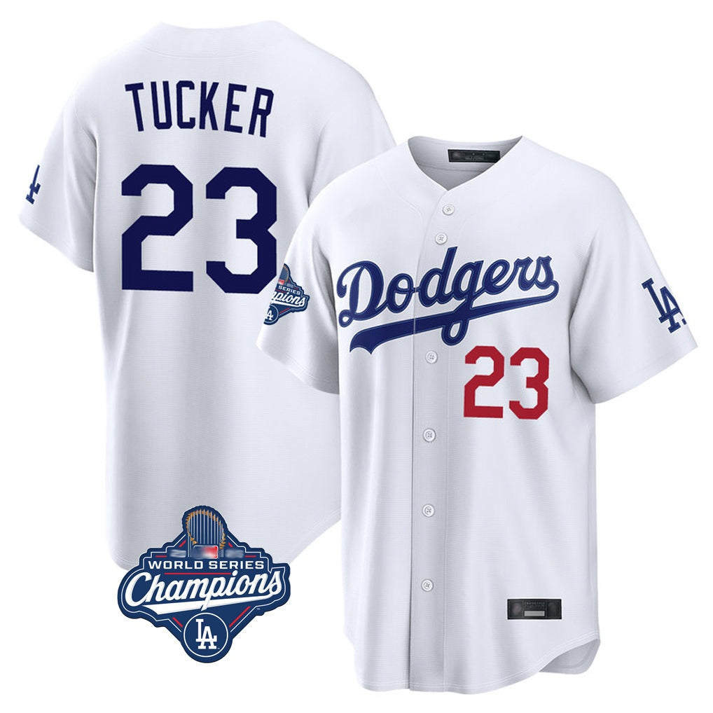 Los Angeles Dodgers #23 Kyle Tucker Player White AmberGomez World Series Meet Home Game Stitched Jerseys