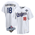 Los Angeles Dodgers #18 Yoshinobu Yamamoto Player Gold White AmberGomez World Series 2026 Collection Stadium Limited Stitched Jerseys