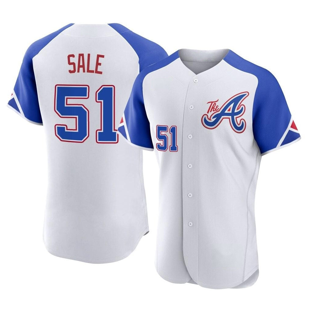 Atlanta Braves #51 Chris Sale Player White AmberGomez City Connect Limited Elite Home Game Stitched Jerseys