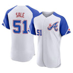 Atlanta Braves #51 Chris Sale Player White AmberGomez City Connect Limited Elite Home Game Stitched Jerseys
