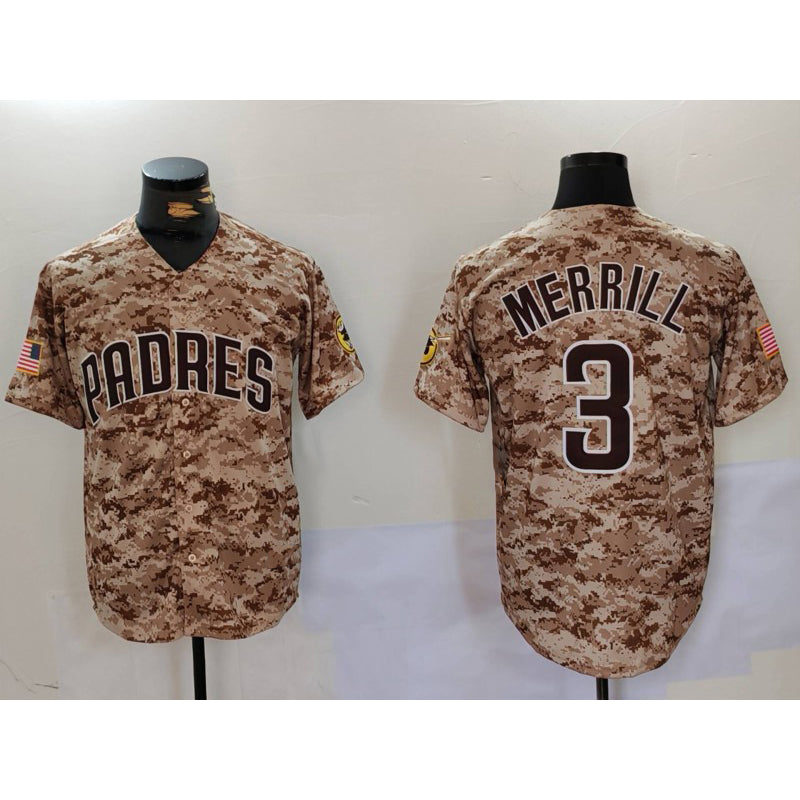 San Diego Padres #3 Jackson Merrill Camo AmberGomez Cool Base Stitched Jersey