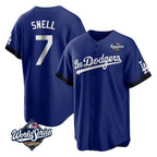 Los Angeles Dodgers #7 Blake Snell Player Royal AmberGomez City Connect Game World Series Stitched Jerseys
