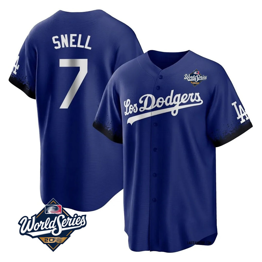 Los Angeles Dodgers #7 Blake Snell Player Royal AmberGomez City Connect Game World Series Stitched Jerseys