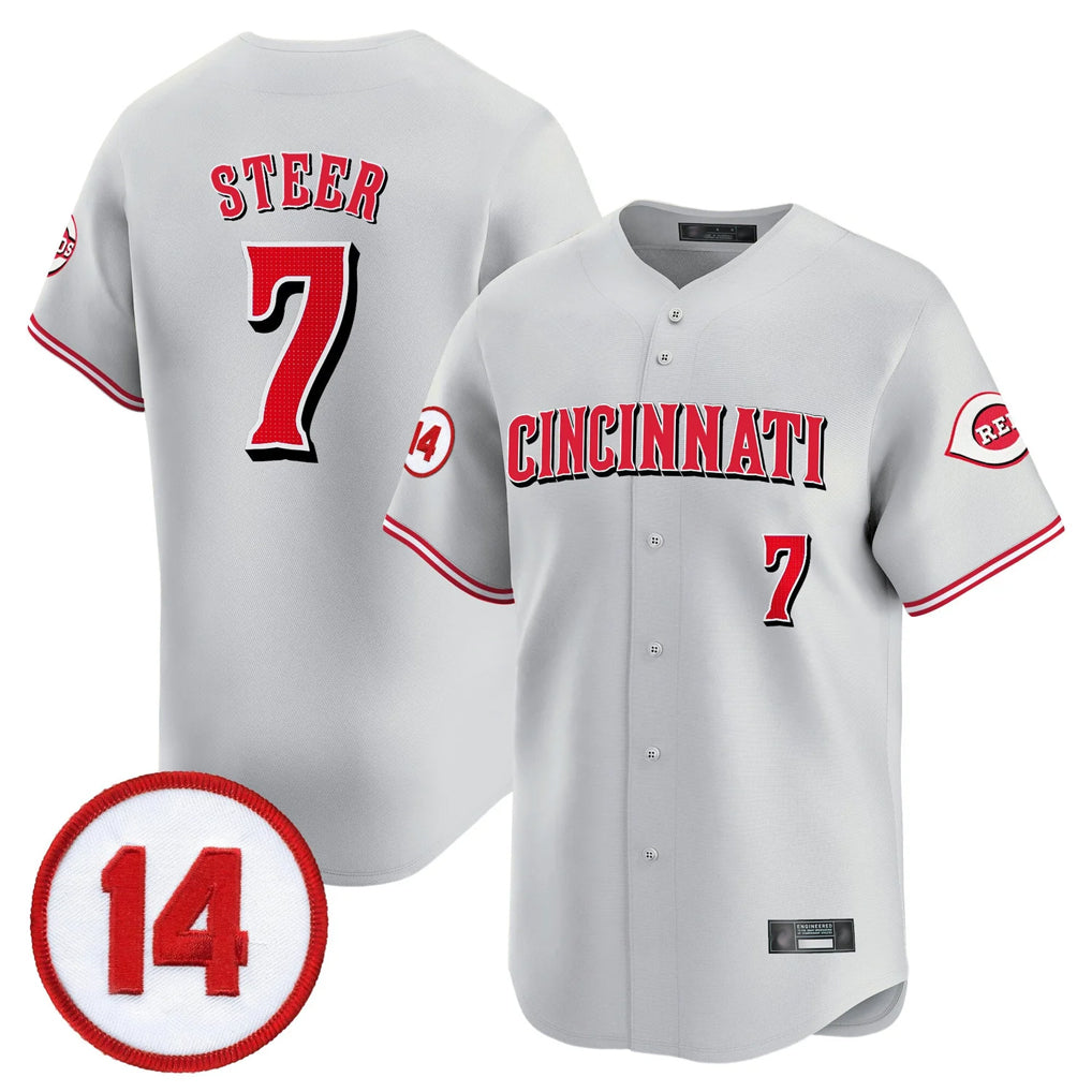 Cincinnati Reds #7 Spencer Steer Player Gray AmberGomez Vapor Premier Limited Home Stitched Jerseys