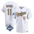 Los Angeles Dodgers #11 Roki Sasaki Player White Gold AmberGomez World Series Meet Collection Limited Home Stitched Jerseys