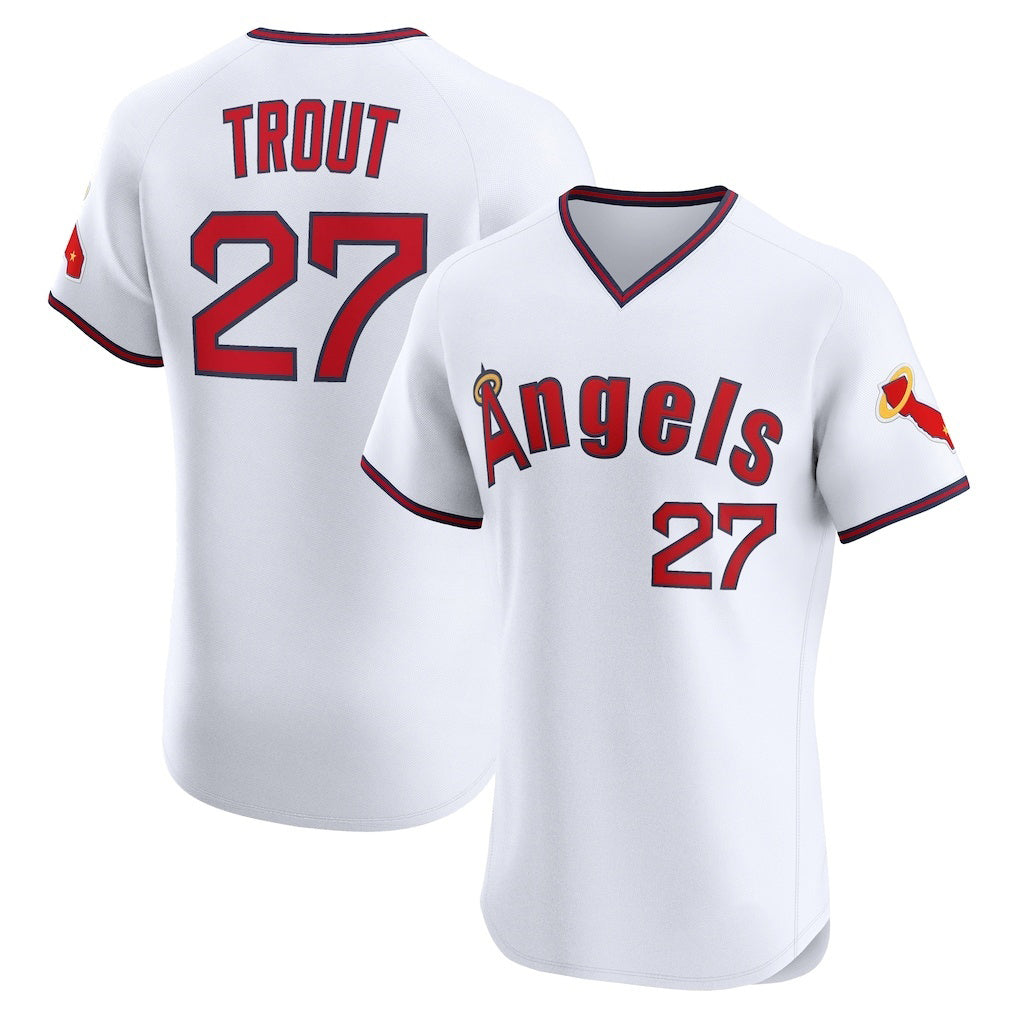 Los Angeles Angels #27 Mike Trout White AmberGomez Alternate 2 Elite Jersey