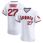Los Angeles Angels #27 Mike Trout White AmberGomez Alternate 2 Elite Jersey