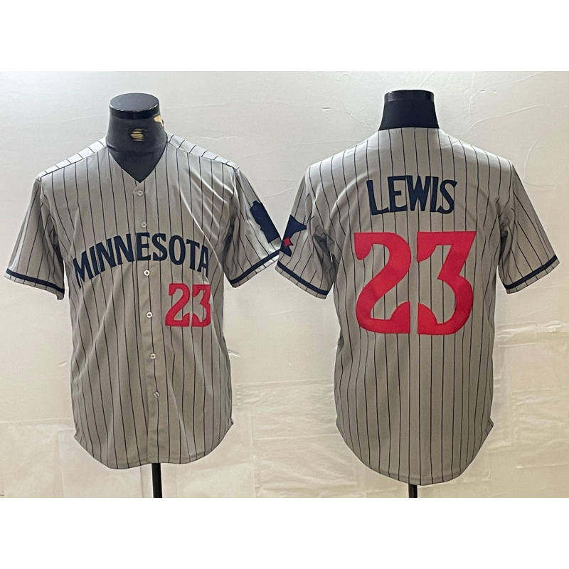 Minnesota Twins #23 Royce Lewis Number 2023 Grey AmberGomez Home Team Cool Base Stitched Jerseys