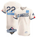 Los Angeles Dodgers #22 Clayton Kershaw Player Cream AmberGomez World Series City Connect Limited Elite Home Stitched Jerseys