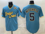 Milwaukee Brewers #5 Garrett Mitchell Powder Blue AmberGomez City Connect With Home & Bob Uecker Patch Limited Stitched Jersey
