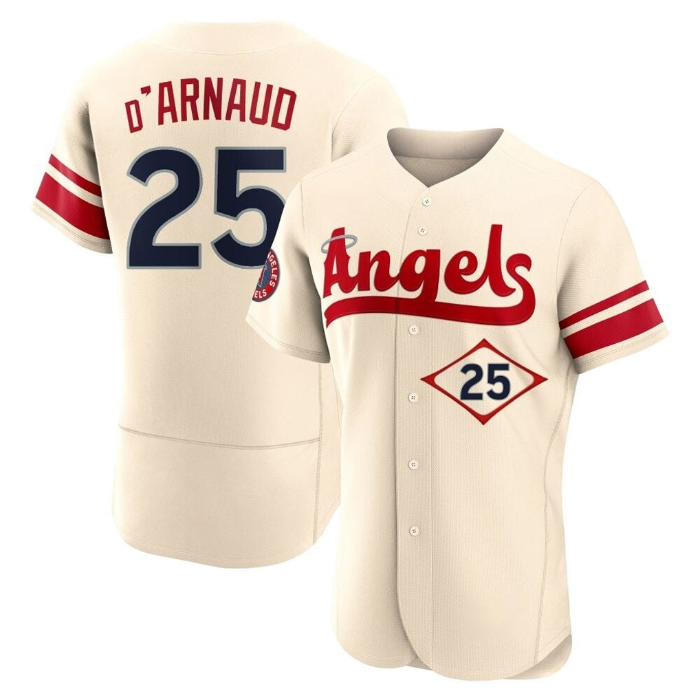 Los Angeles Angels #25 Travis d'Arnaud Player Cream AmberGomez City Connect Limited ELite Home Stitched Jerseys