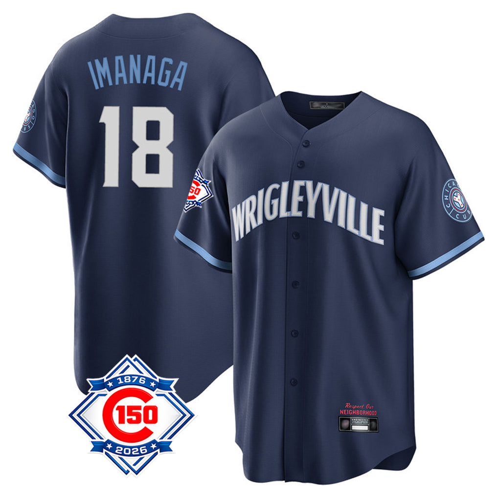 Chicago Cubs #18 Shota Imanaga Player Navy AmberGomez 150th Anniversary City Connect Home Game Stitched Jerseys