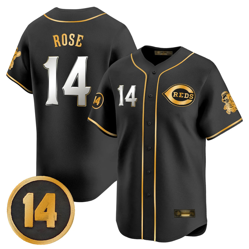 Cincinnati Reds #14 Pete Rose Player Black-Gold AmberGomez Vapor Premier Limited Home Stitched Jerseys