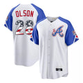 Atlanta Braves #28 Matt Olson Player White AmberGomez USA 250 Fourth Of July City Connect Home Game Stitched Jerseys