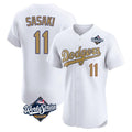 Los Angeles Dodgers #11 Roki Sasaki Player White Gold AmberGomez World Series Limited Elite Home Stitched Jerseys