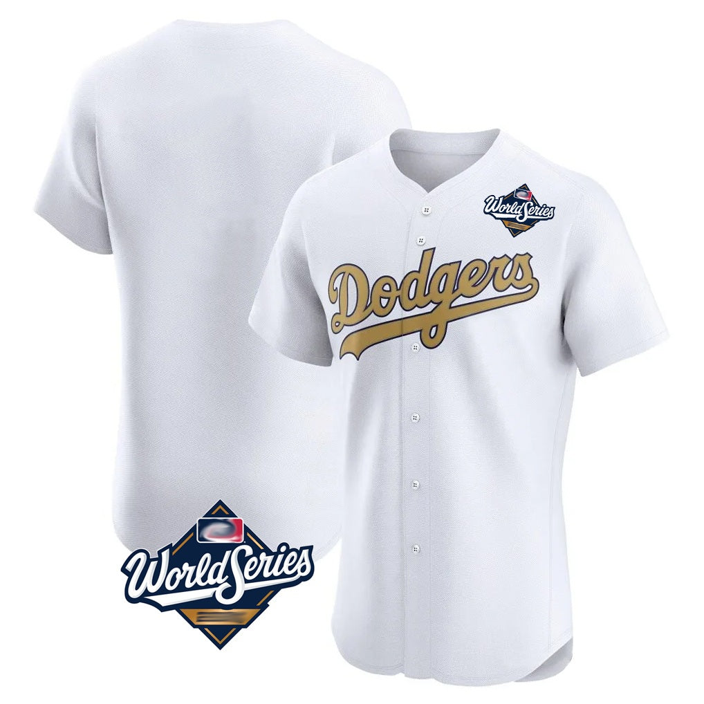 Los Angeles Dodgers Blank Player White Gold AmberGomez Limited Elite Home World Series Stitched Jerseys