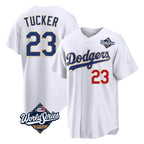 Los Angeles Dodgers #23 Kyle Tucker Player Gold White AmberGomez World Series 2026 Collection Stadium Limited Stitched Jerseys
