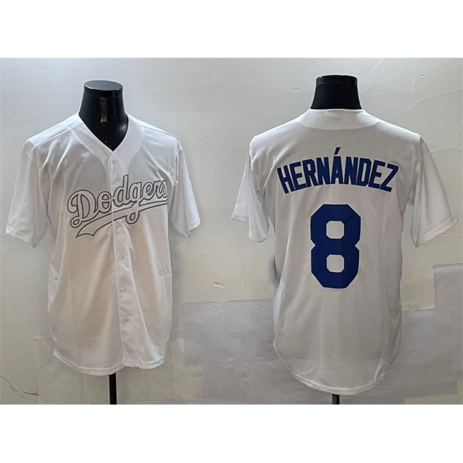 Los Angeles Dodgers #8 Enrique Hern¨¢ndez White AmberGomez Fashion Cool Base Stitched Jersey