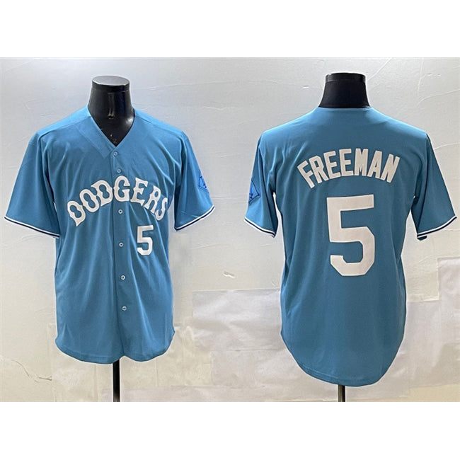Los Angeles Dodgers #5 Freddie Freeman Light Blue AmberGomez Limited Stitched Jersey
