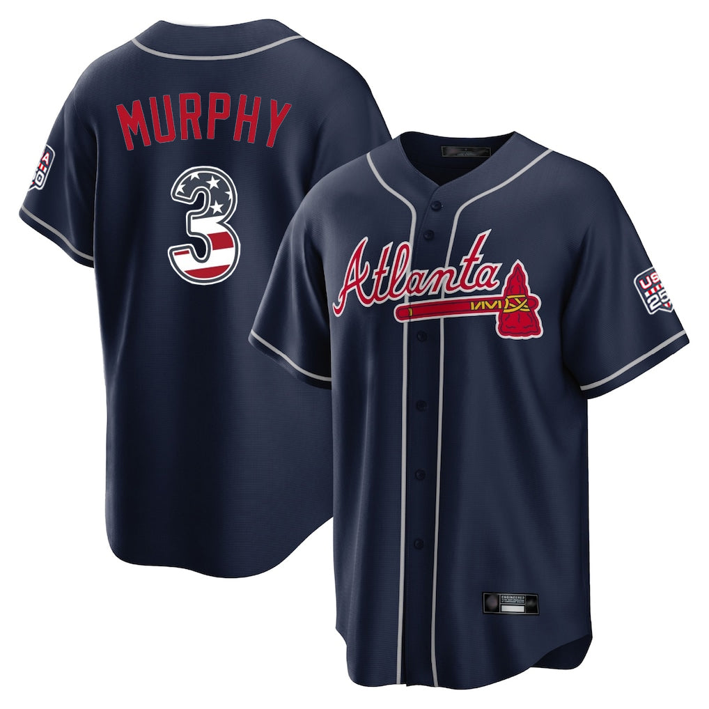 Atlanta Braves #3 Dale Murphy Player Navy AmberGomez USA 250 Fourth Of July Limited Home Game Stitched Jerseys