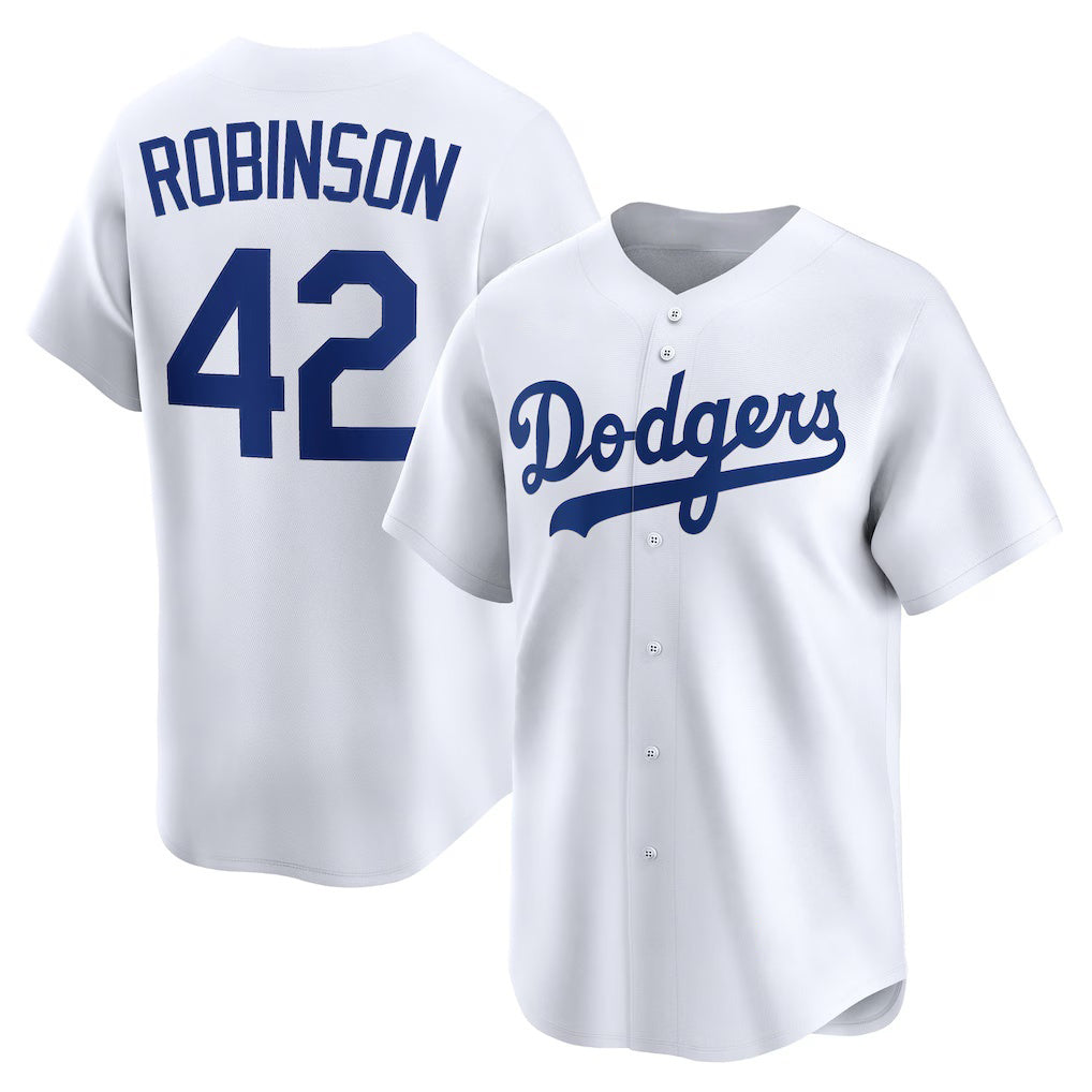 Los Angeles Dodgers #42 Jackie Robinson White AmberGomez Throwback Cooperstown Collection Limited Jersey