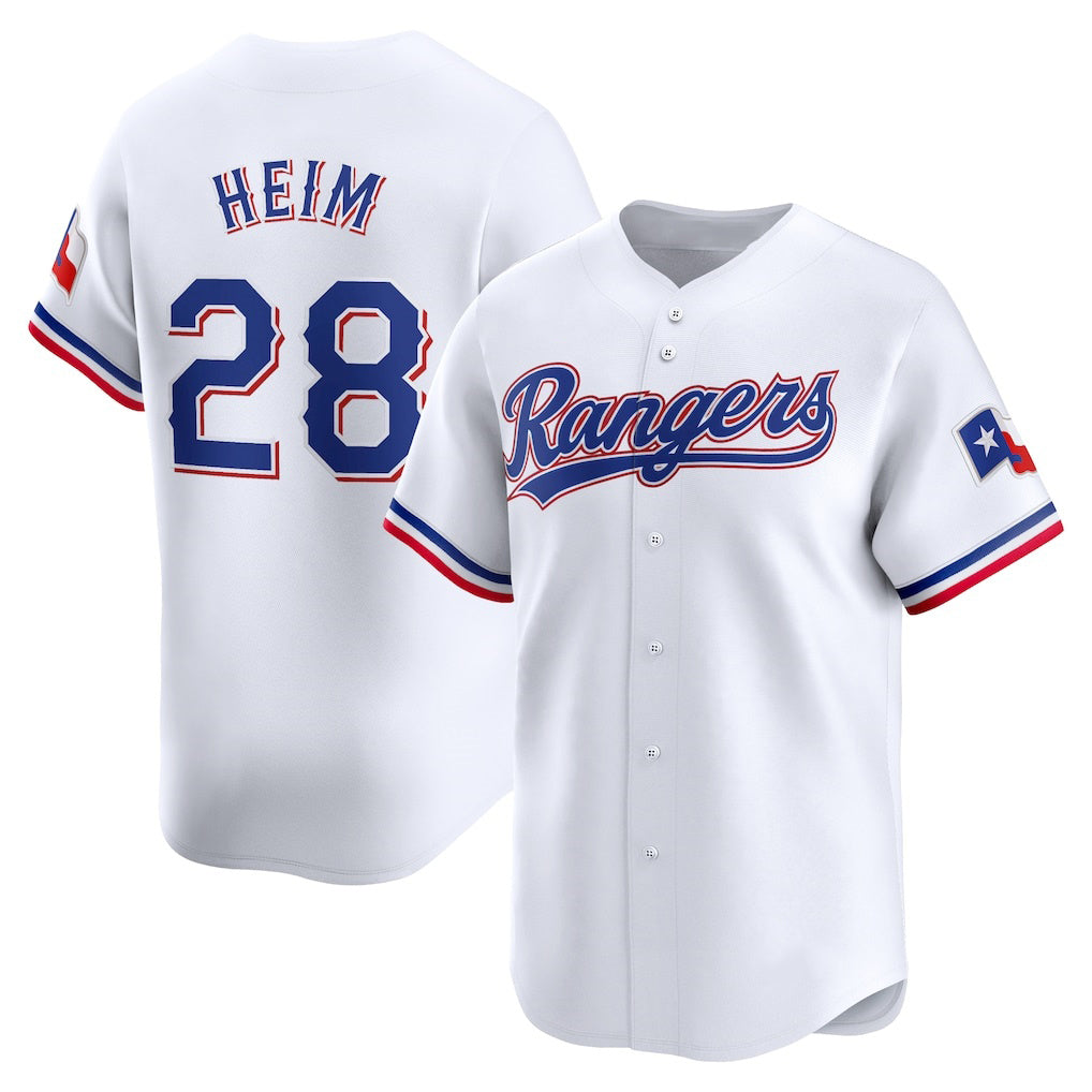 Texas Rangers #28 Jonah Heim White AmberGomez Home Limited Player Jersey