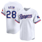 Texas Rangers #28 Jonah Heim White AmberGomez Home Limited Player Jersey
