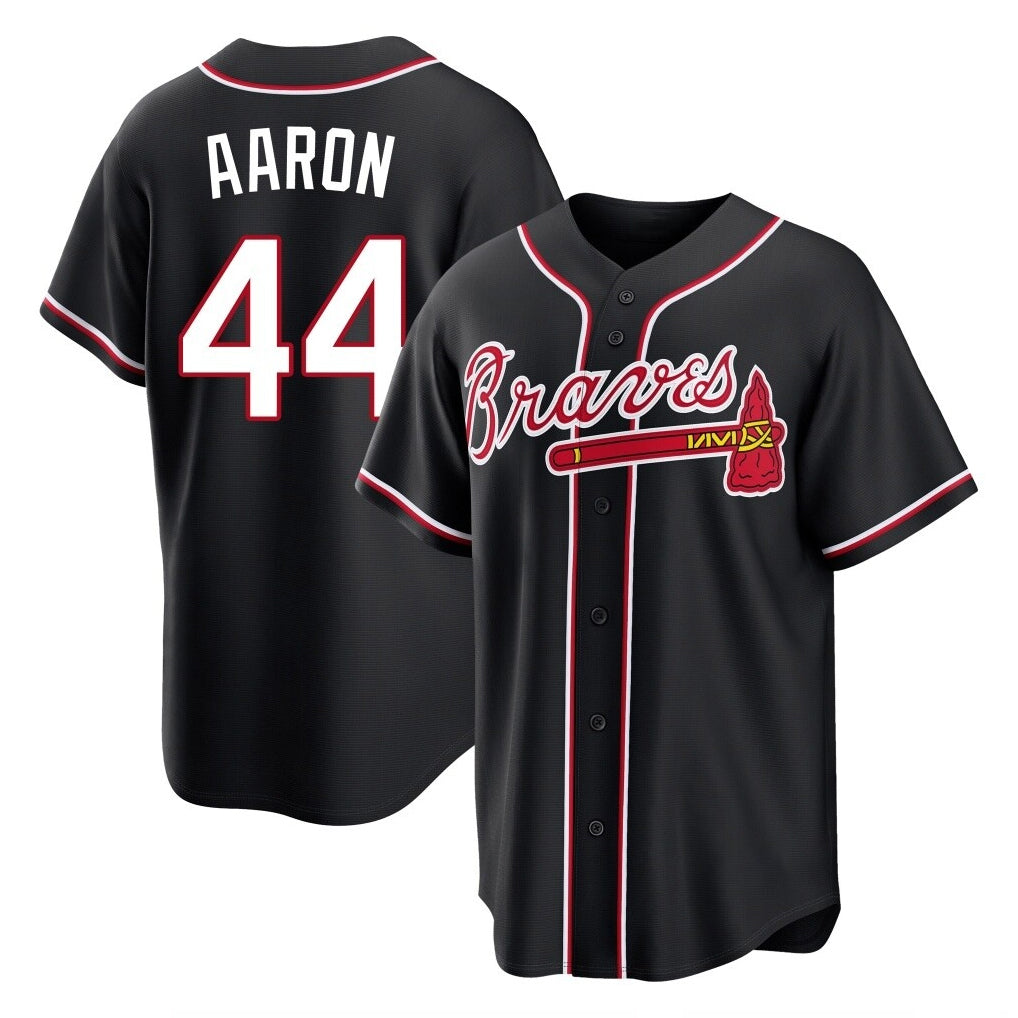 Atlanta Braves #44 Hank Aaron Player Black AmberGomez Fashion Out Game Stitched Jerseys